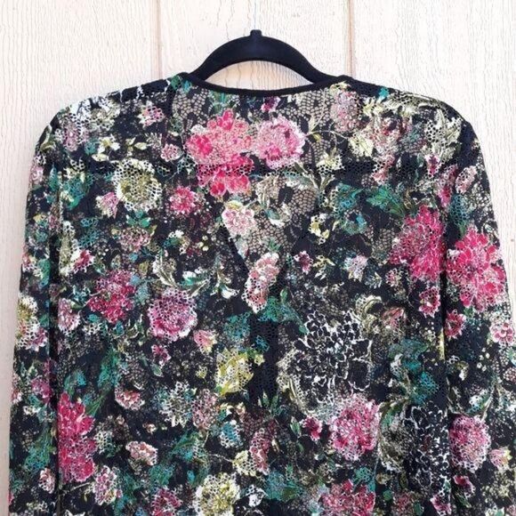 Julio Top Long Sleeve Pullover Net Mesh 3/4 Zip Pullover Lace Floral Print Sz 10 - Picture 6 of 13